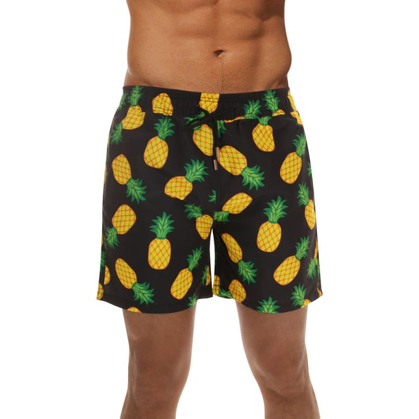 Mens Pineapple Smile Pattern Shorts Elastic Waist Pockets Lightweight Beach Shorts Boardshort 
